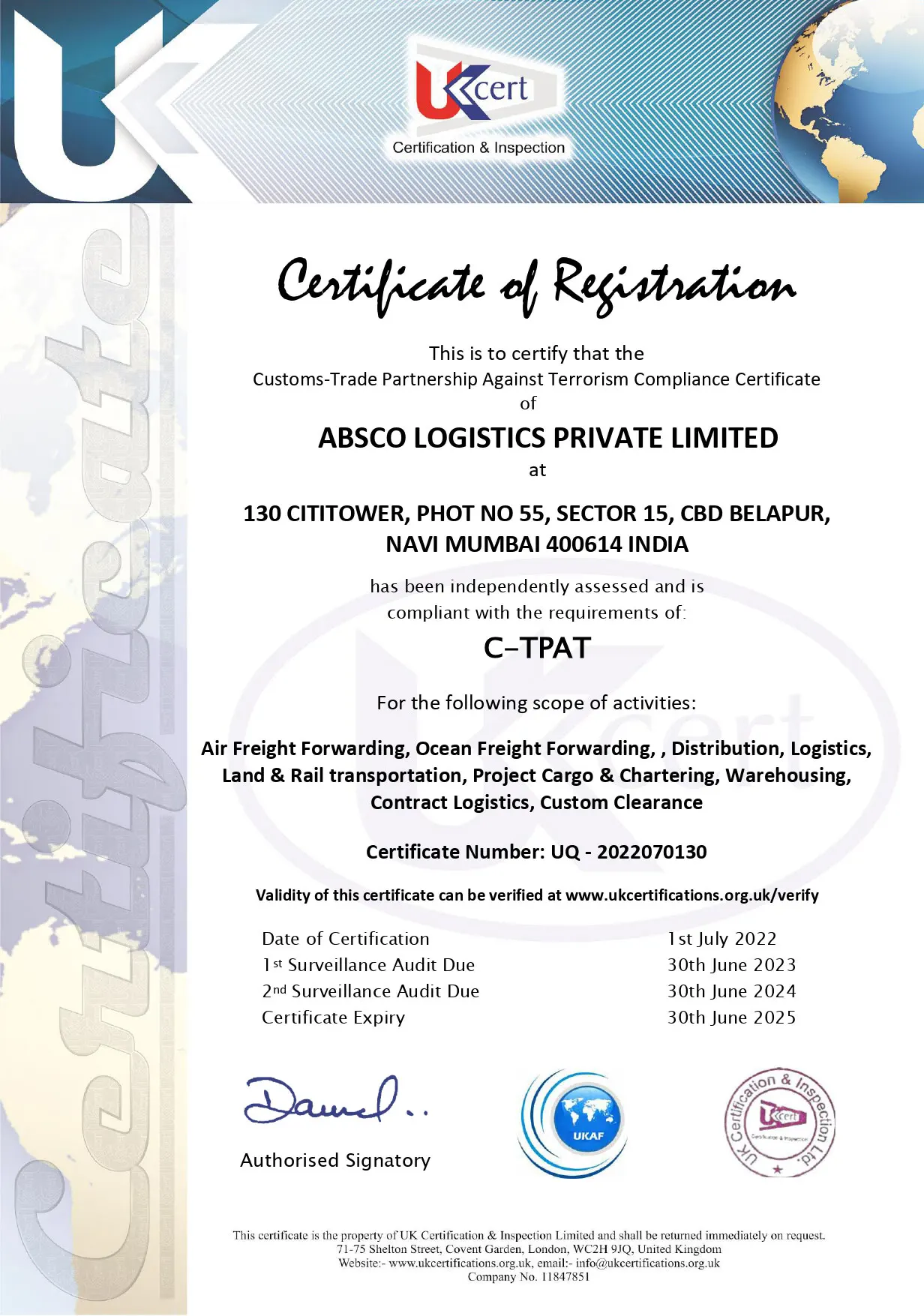C-TPAT Compliance Certificate
