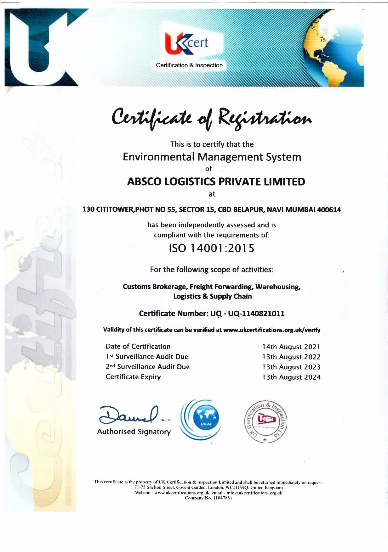 Safety Management System Certificate